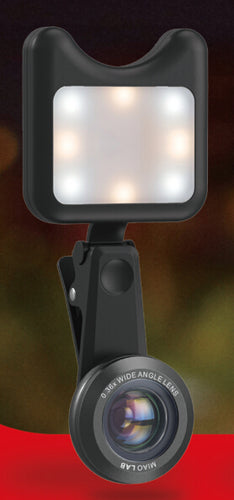 APEXEL LED Selfie Light Fill-in light +0.36X Wide Angle Lens + 15X Macro Lens Kit For iPhone Samsung phones
